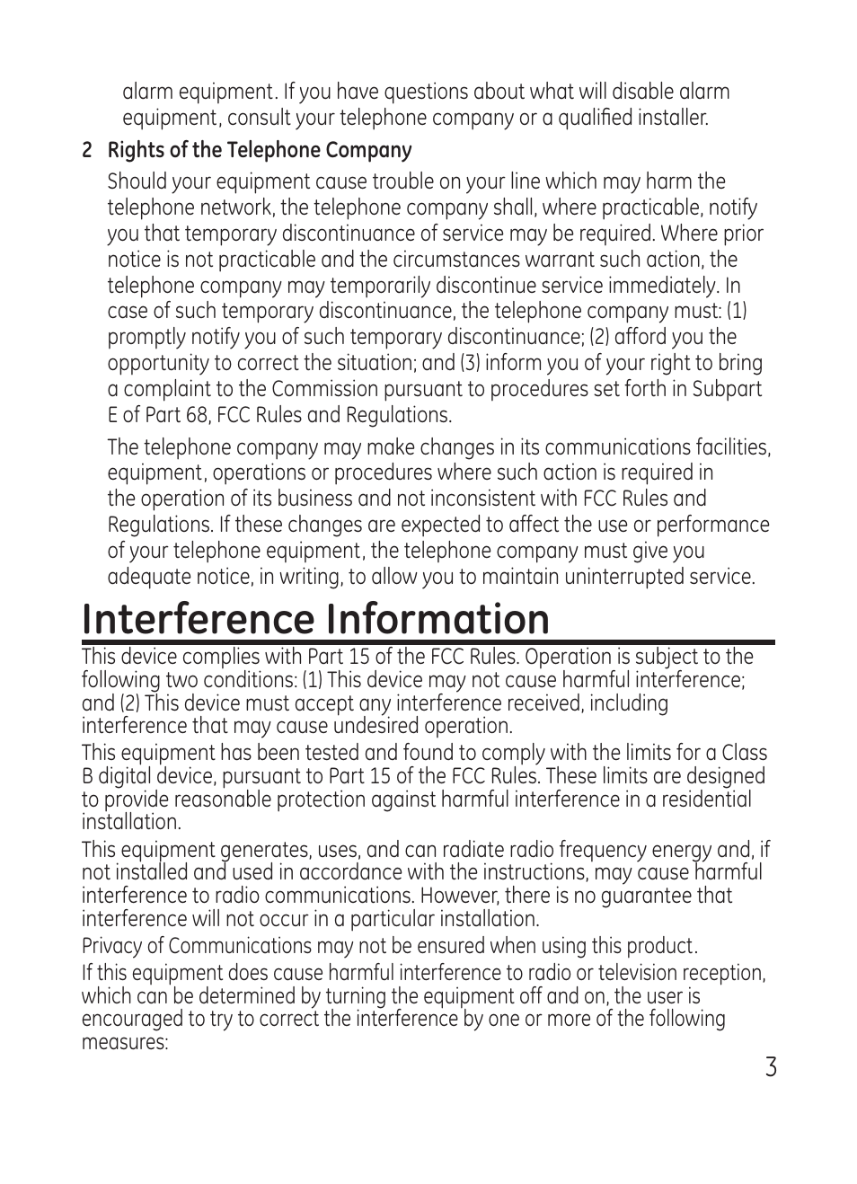 Interference information | RCA Model 28301 User Manual | Page 3 / 48