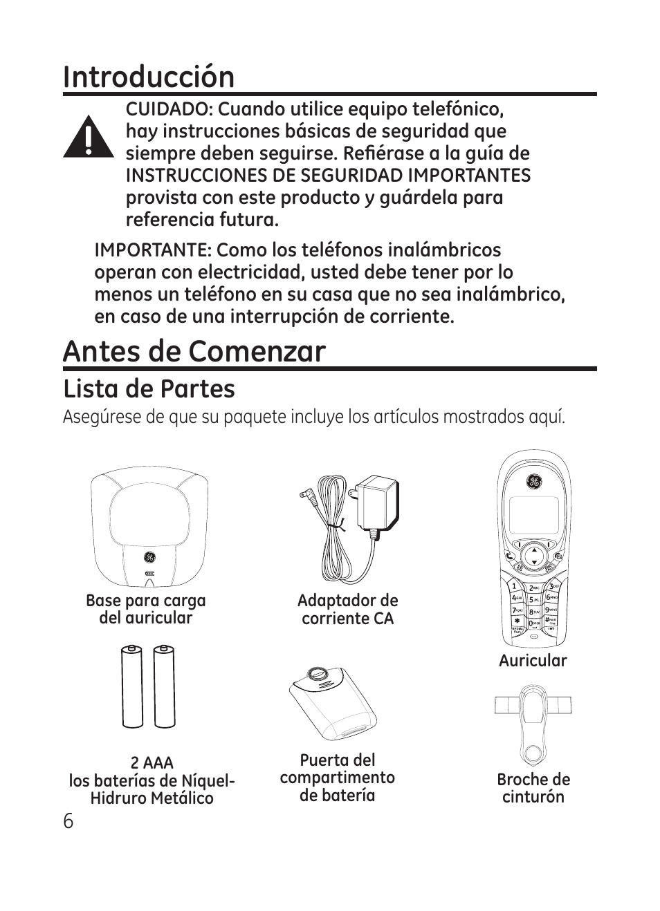 Introducción, Antes de comenzar, Lista de partes | RCA Model 28301 User Manual | Page 30 / 48