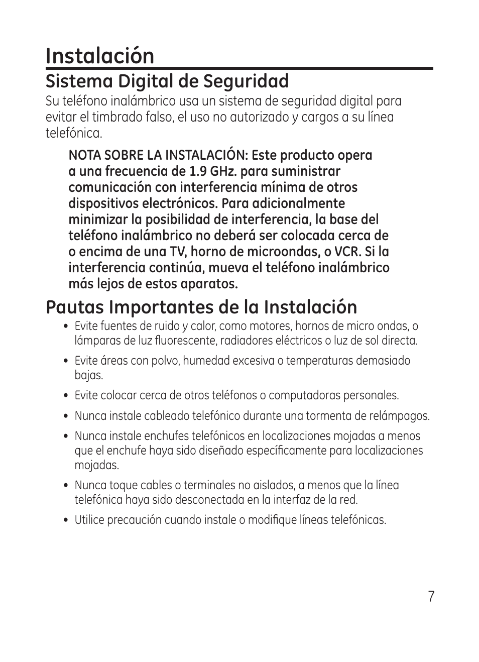 Instalación, Sistema digital de seguridad, Pautas importantes de la instalación | RCA Model 28301 User Manual | Page 31 / 48