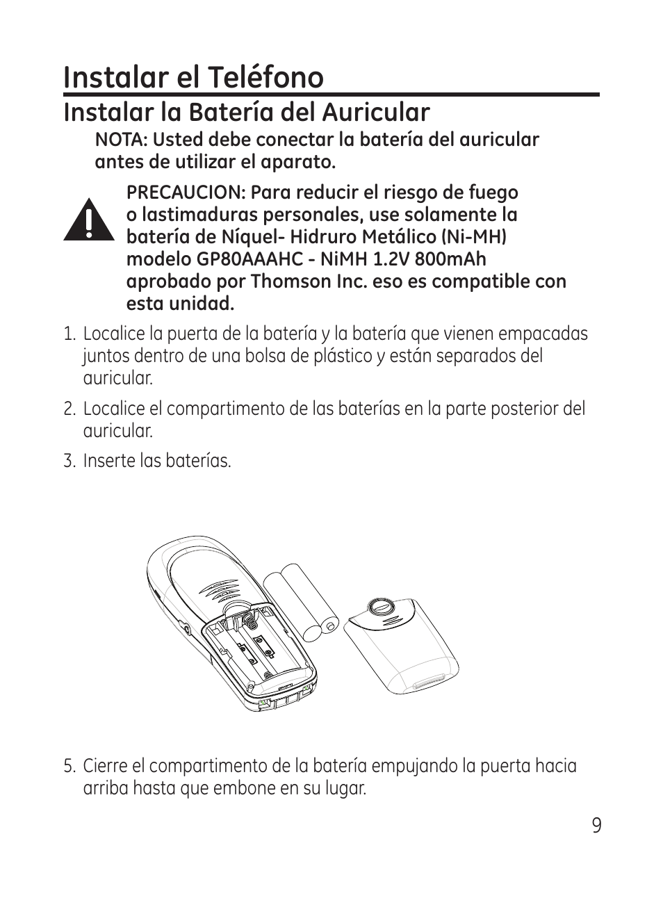 Instalar el teléfono, Instalar la batería del auricular | RCA Model 28301 User Manual | Page 33 / 48