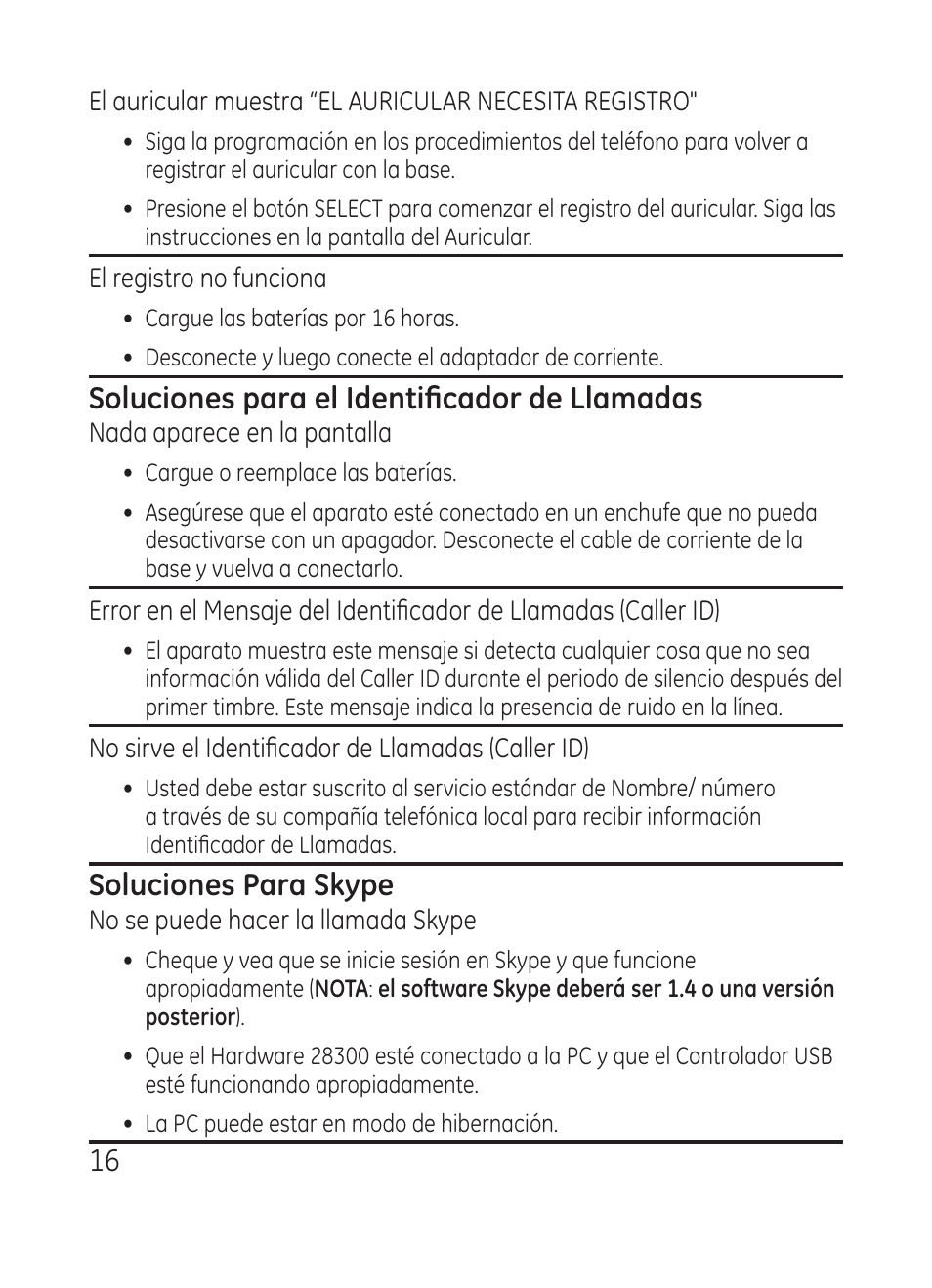 Soluciones para el identificador de llamadas, Soluciones para skype | RCA Model 28301 User Manual | Page 40 / 48