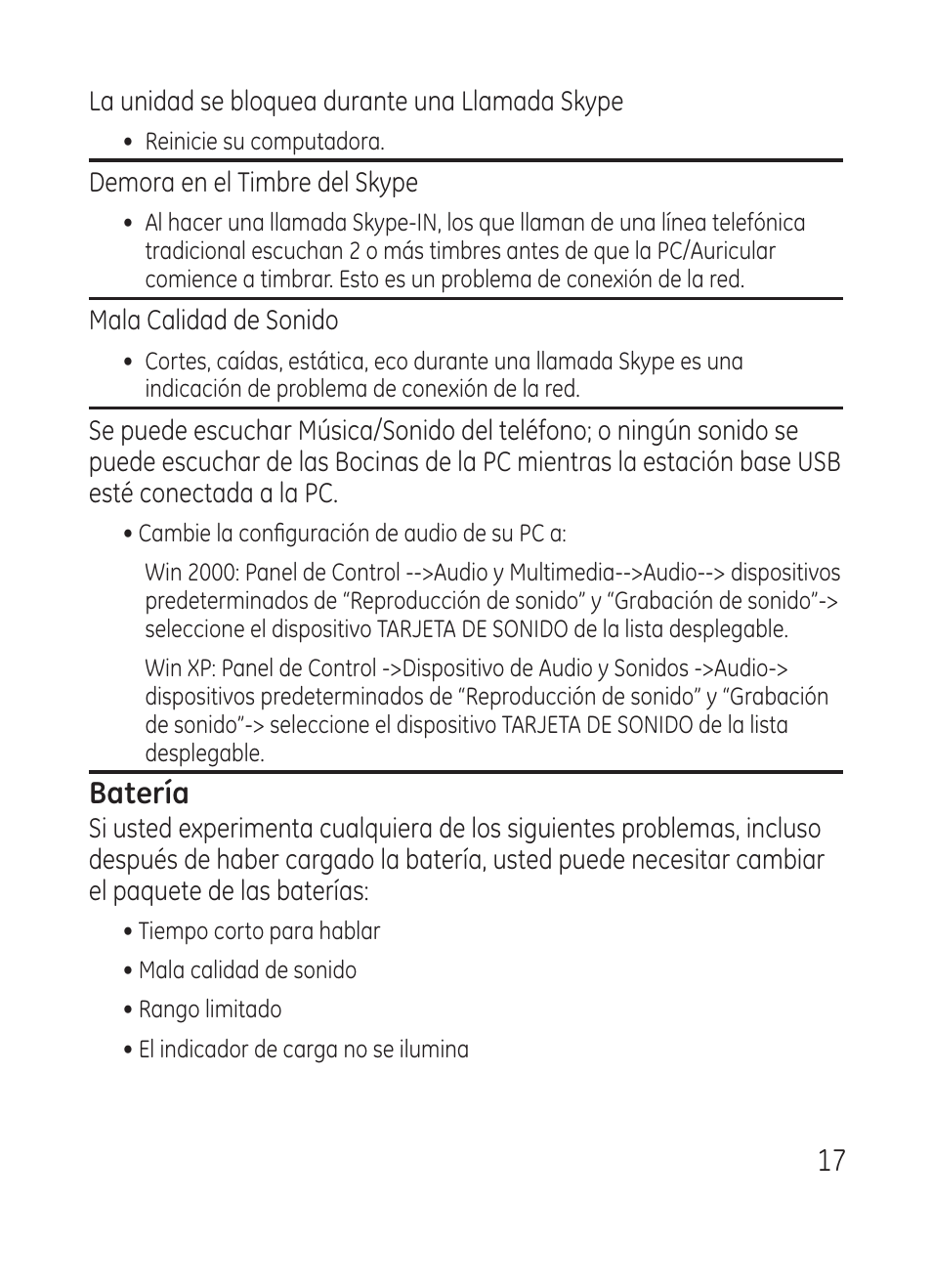 Batería | RCA Model 28301 User Manual | Page 41 / 48