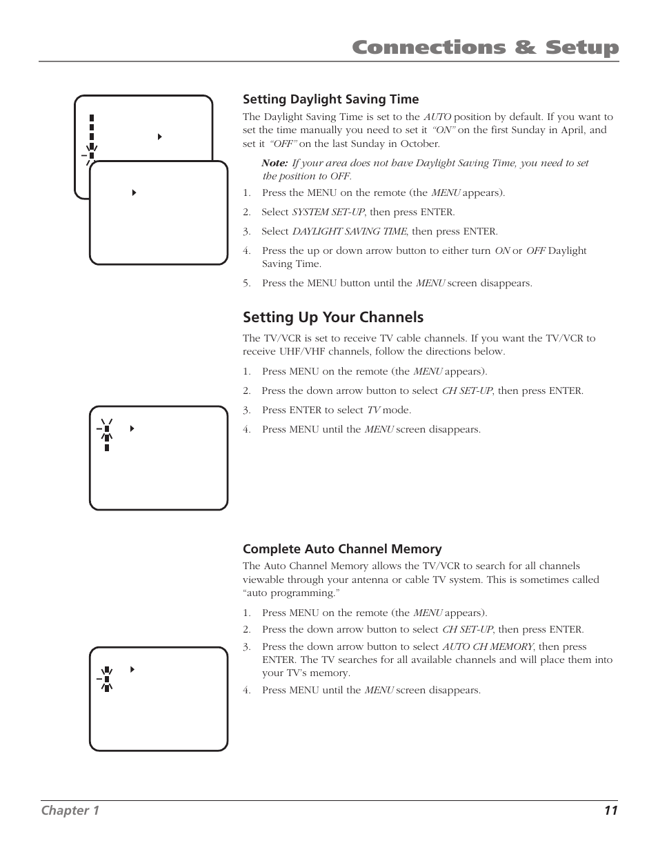 Connections & setup, Setting up your channels | RCA T25208 User Manual | Page 13 / 44