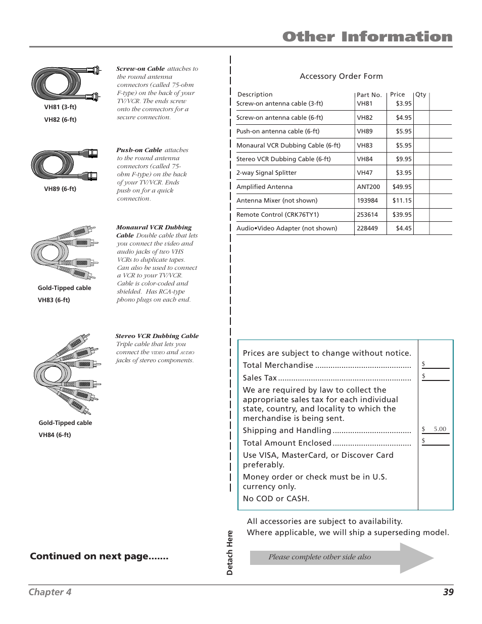 Other information, Chapter 4 39, Continued on next page | RCA T25208 User Manual | Page 41 / 44