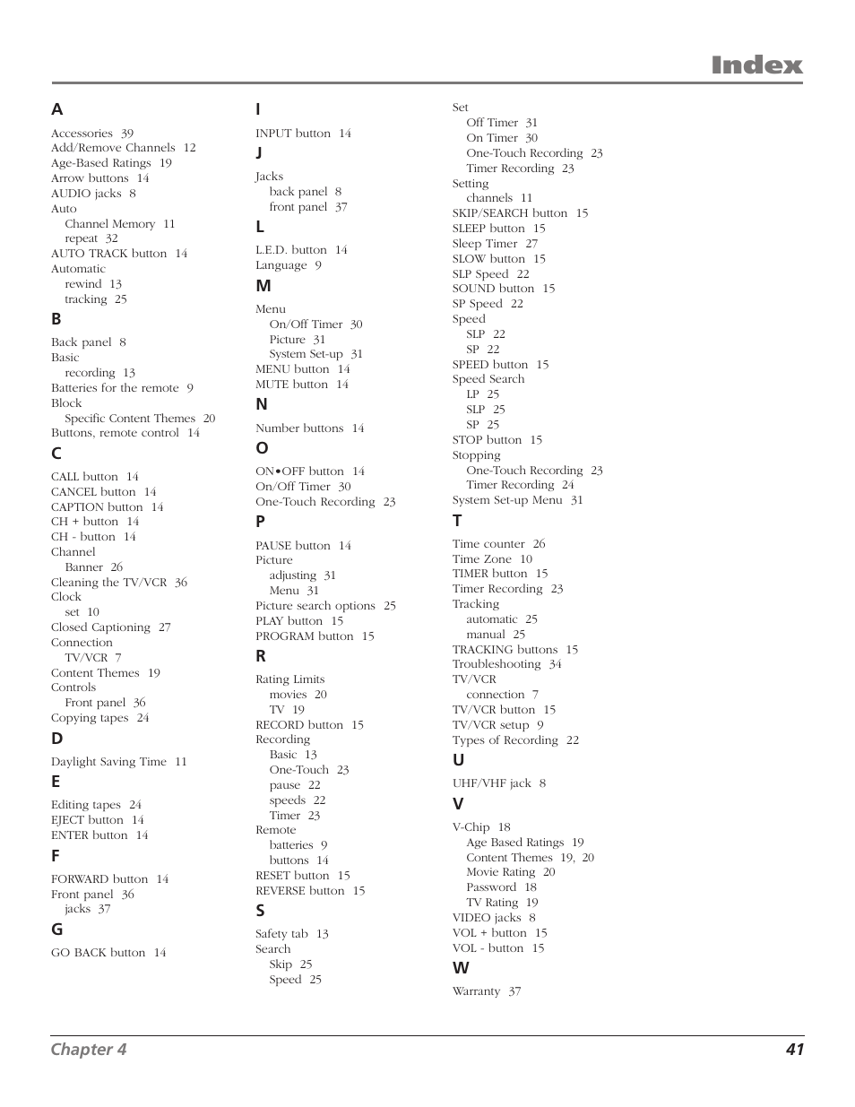 Index | RCA T25208 User Manual | Page 43 / 44