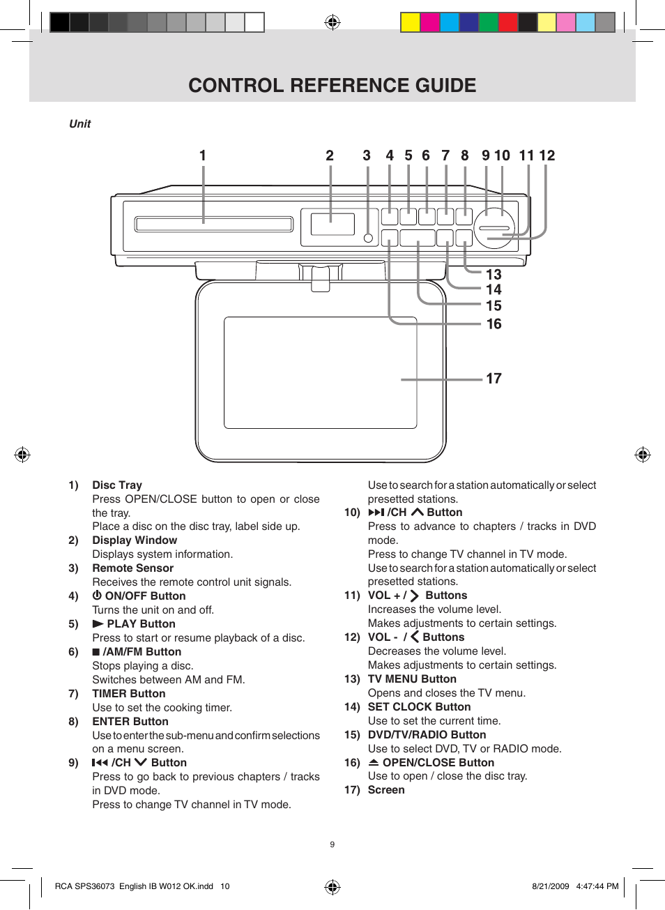 Control reference guide | RCA SPS36073 User Manual | Page 10 / 30