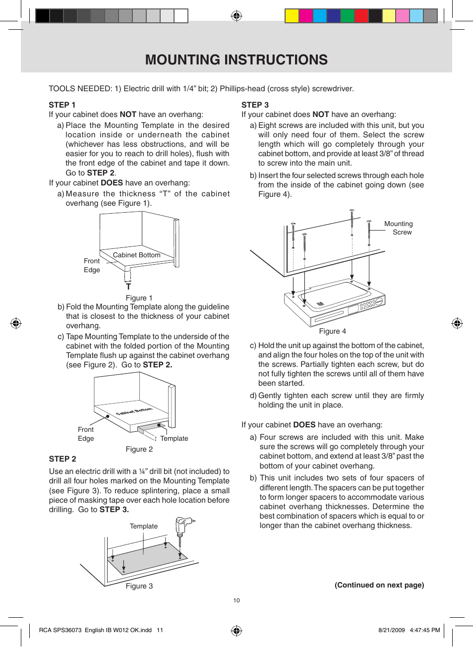 Mounting instructions | RCA SPS36073 User Manual | Page 11 / 30