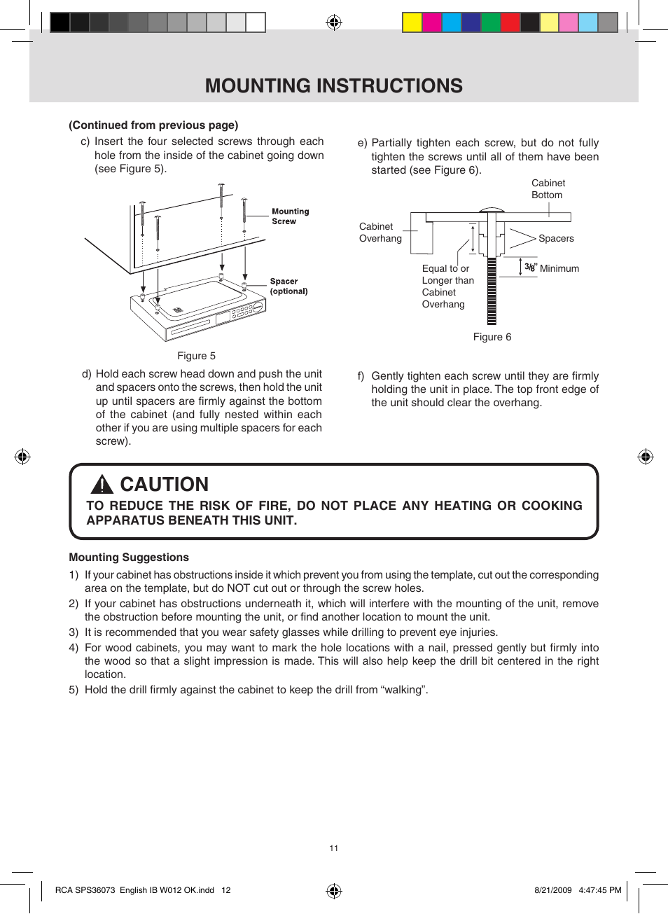 Mounting instructions, Caution | RCA SPS36073 User Manual | Page 12 / 30