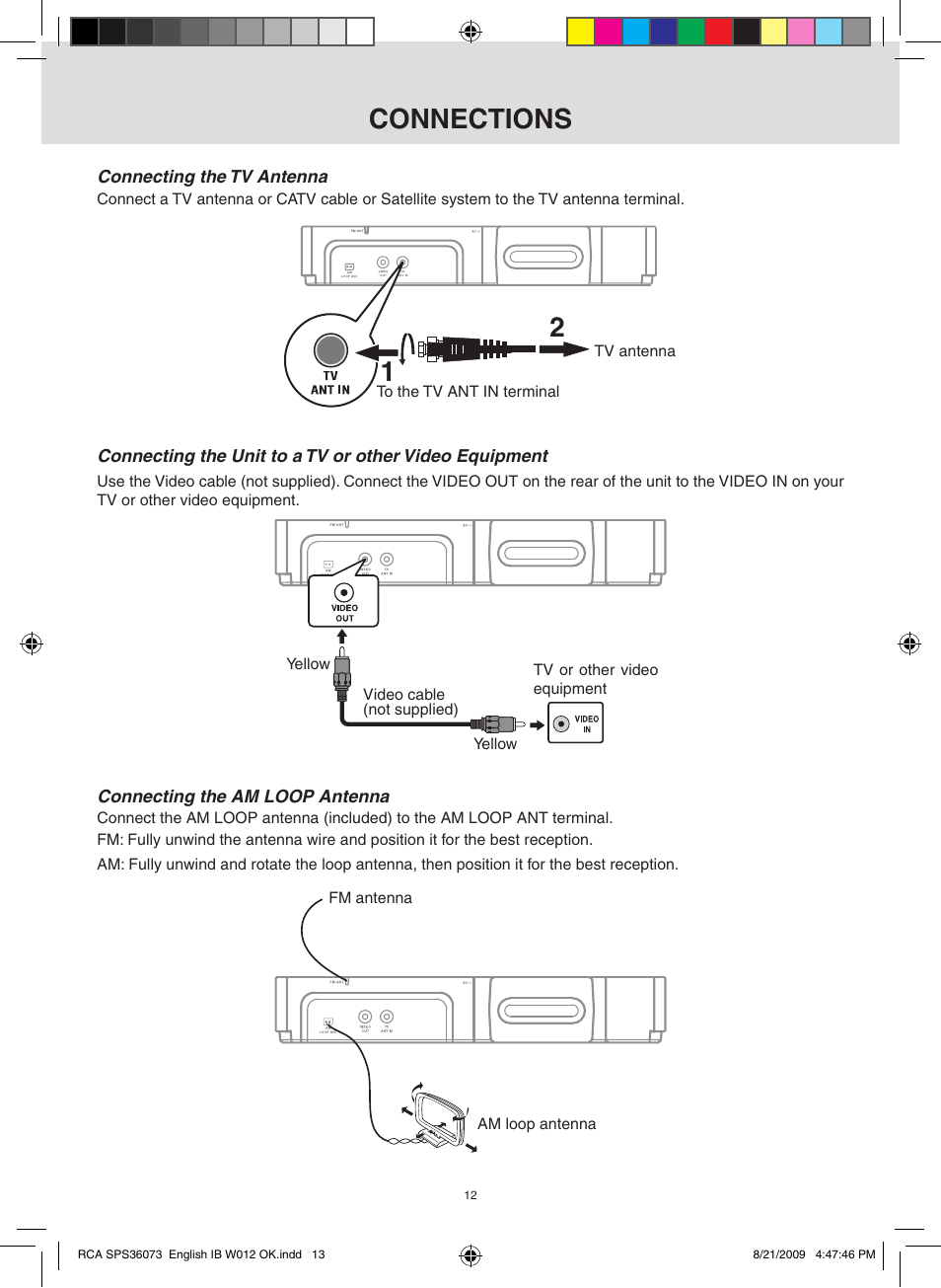 Connections | RCA SPS36073 User Manual | Page 13 / 30