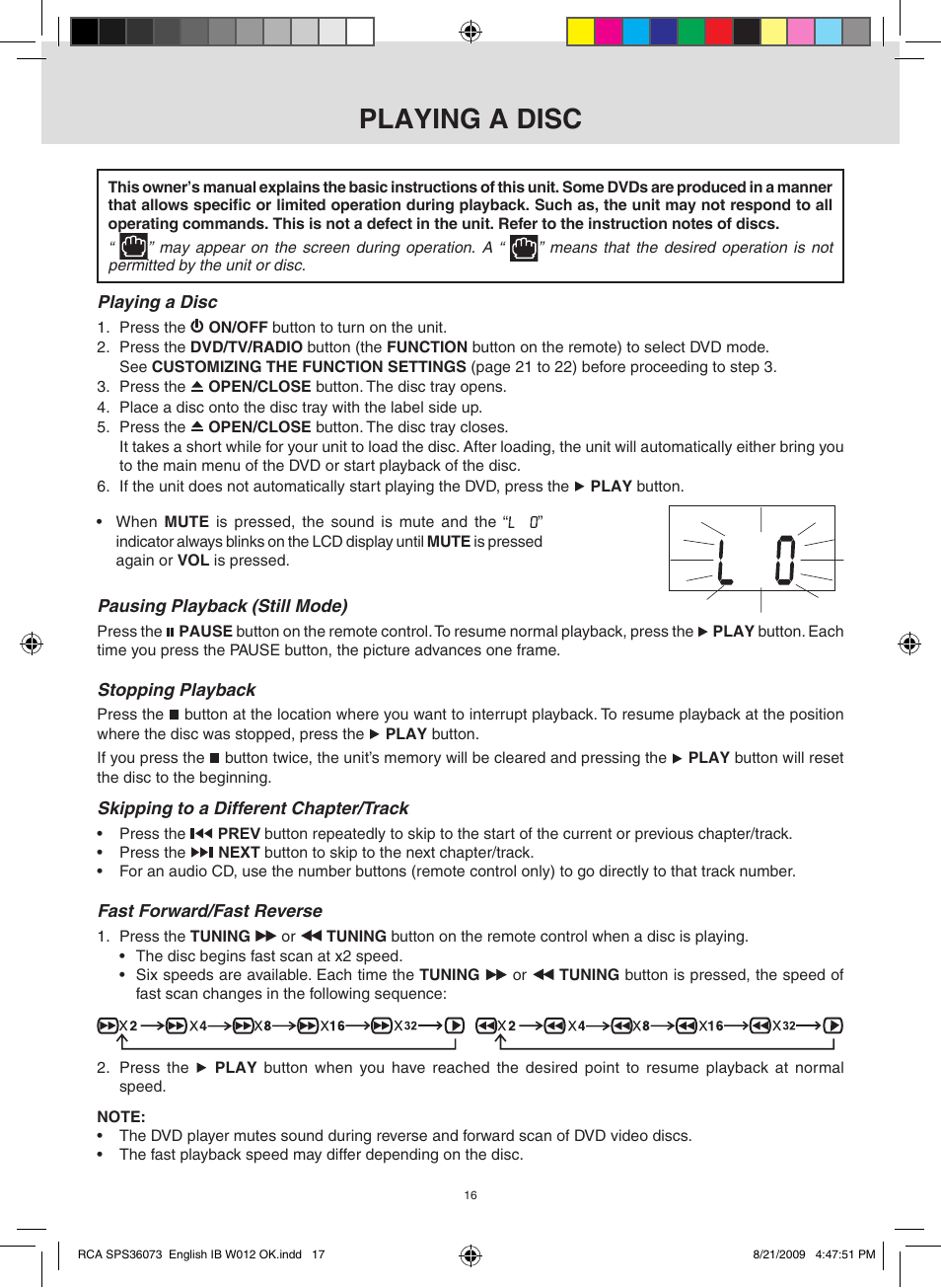 Playing a disc | RCA SPS36073 User Manual | Page 17 / 30