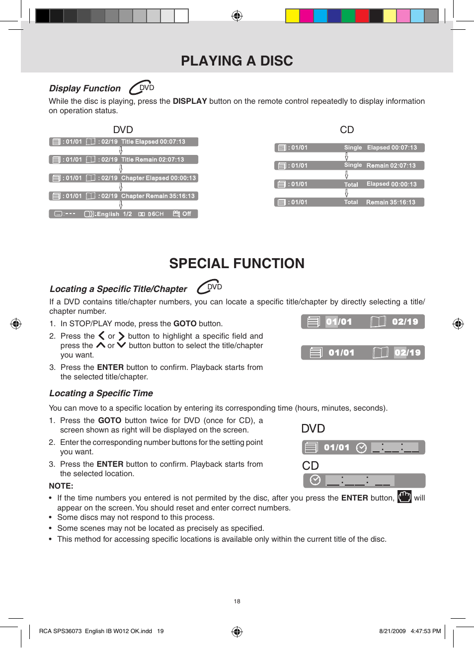 Special function playing a disc | RCA SPS36073 User Manual | Page 19 / 30