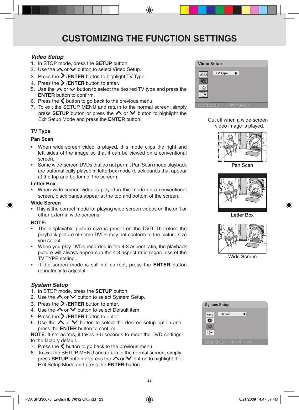 Customizing the function settings | RCA SPS36073 User Manual | Page 23 / 30