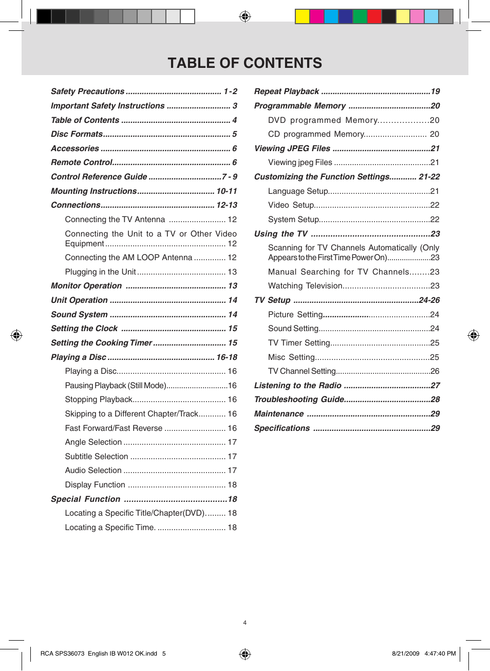 RCA SPS36073 User Manual | Page 5 / 30