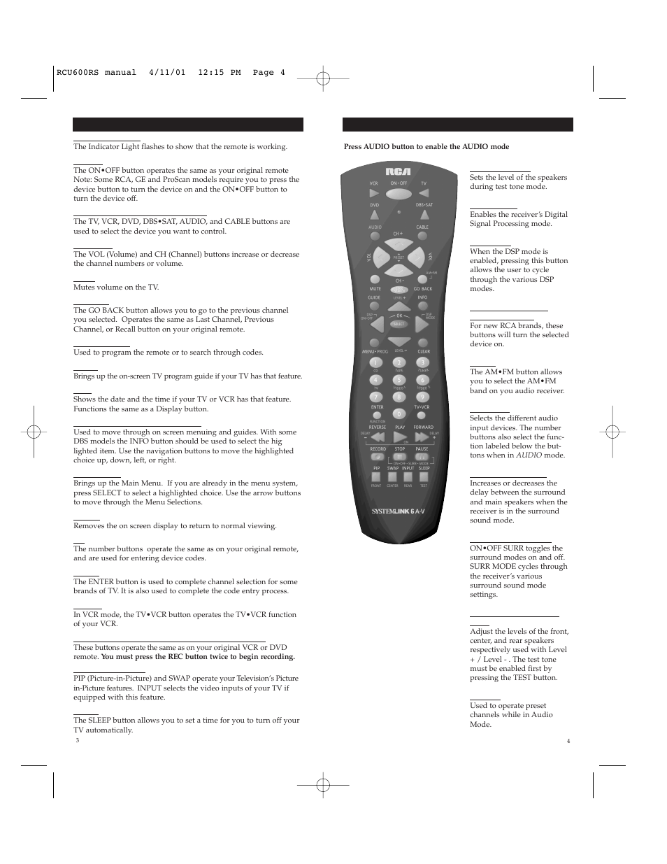 RCA SystemLink 6 AV RCU600RS User Manual | Page 3 / 12