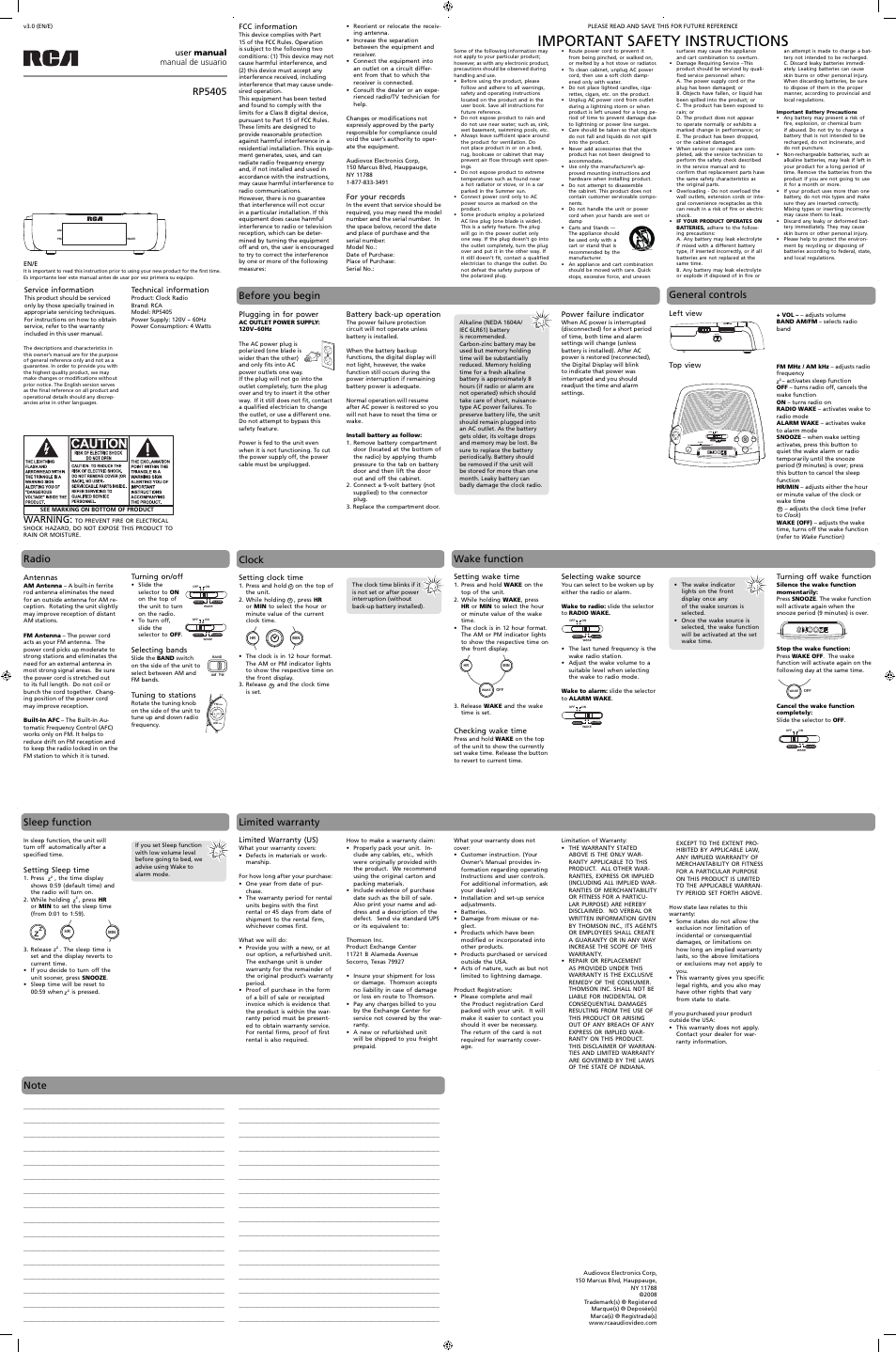 RCA RP5405 User Manual | 1 page