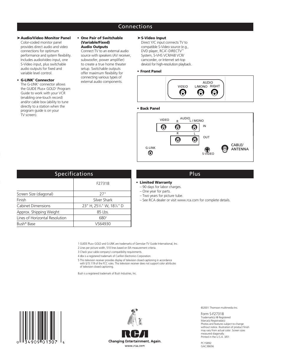 Te levi s io n | RCA F27318 User Manual | Page 4 / 4