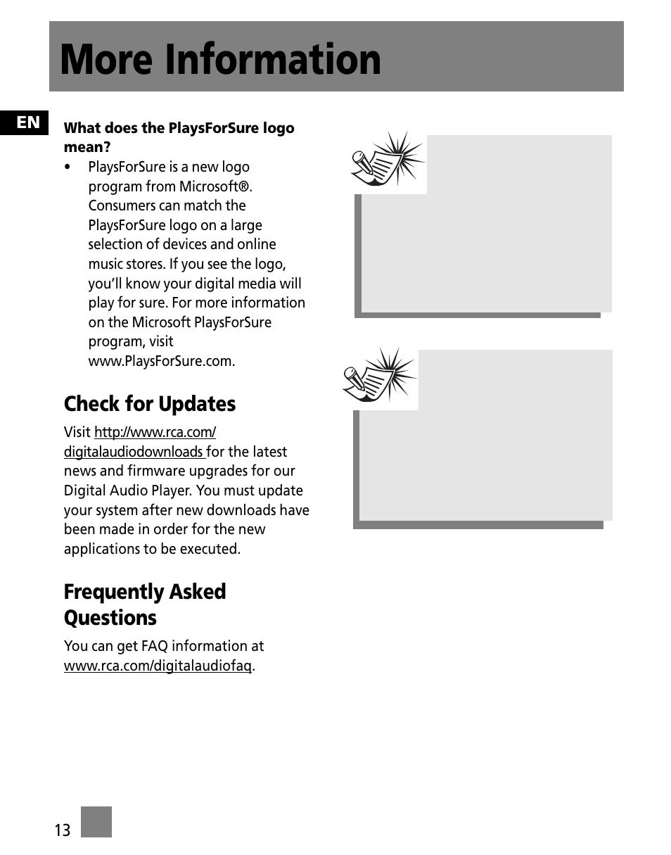 Check for updates, Frequently asked questions, More information | RCA M100256US User Manual | Page 22 / 47