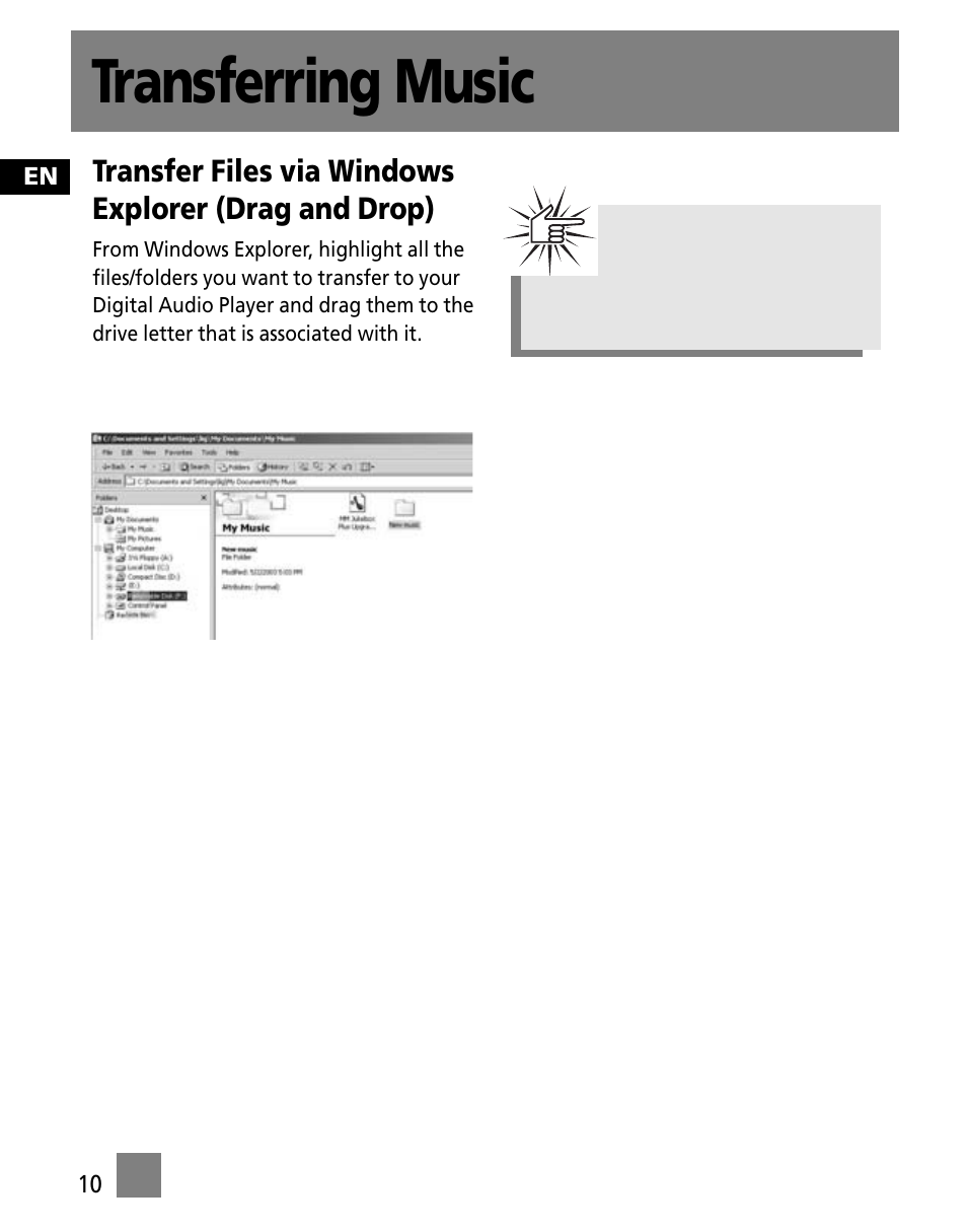 Transferring music | RCA M100256US User Manual | Page 44 / 47