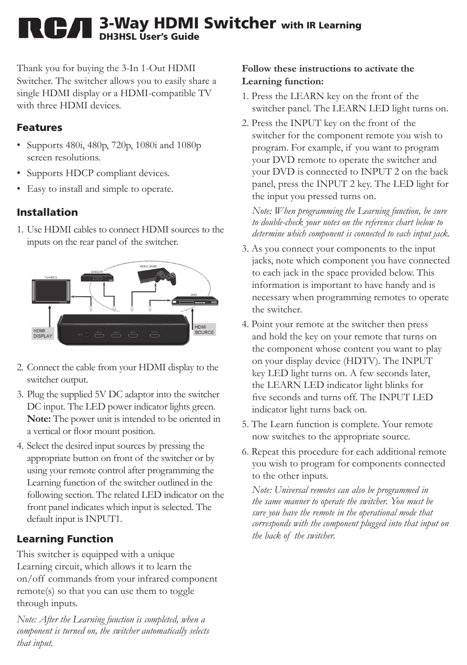RCA DH3HSL User Manual | 4 pages