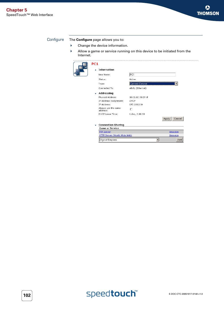 Configure, Chapter 5 | RCA SpeedTouchTM706 User Manual | Page 110 / 132