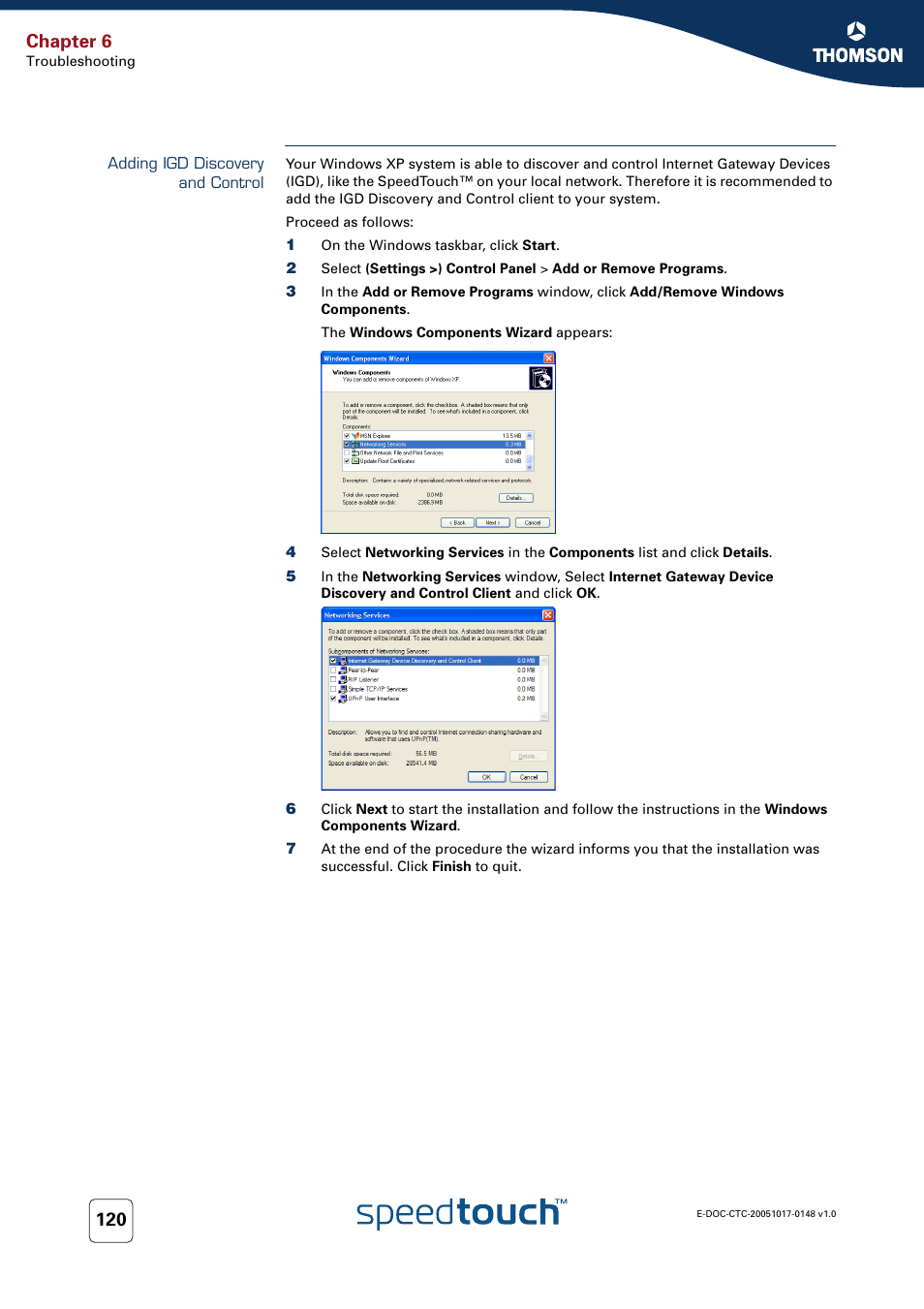 Adding igd discovery and control, Client (see, Adding igd discovery and | Chapter 6 | RCA SpeedTouchTM706 User Manual | Page 128 / 132