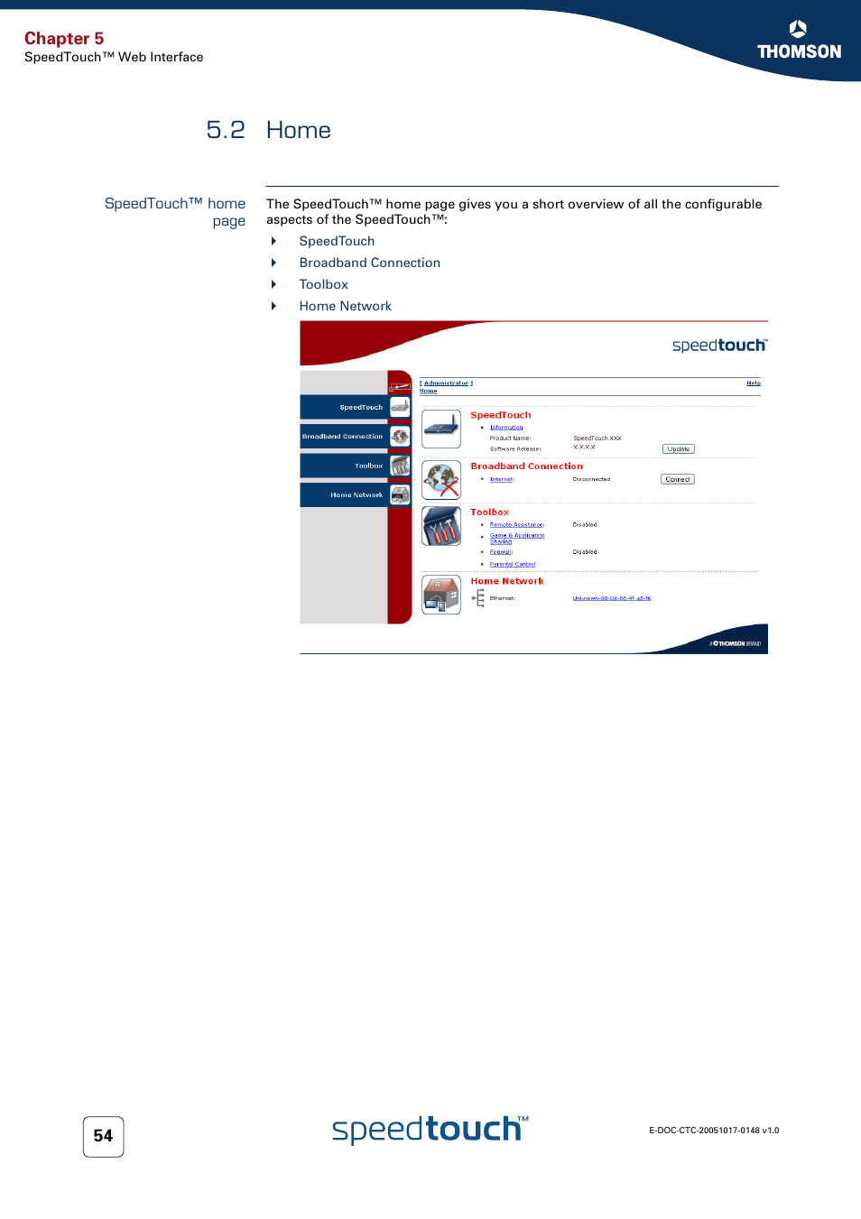 2 home, Home, Chapter 5 | RCA SpeedTouchTM706 User Manual | Page 62 / 132