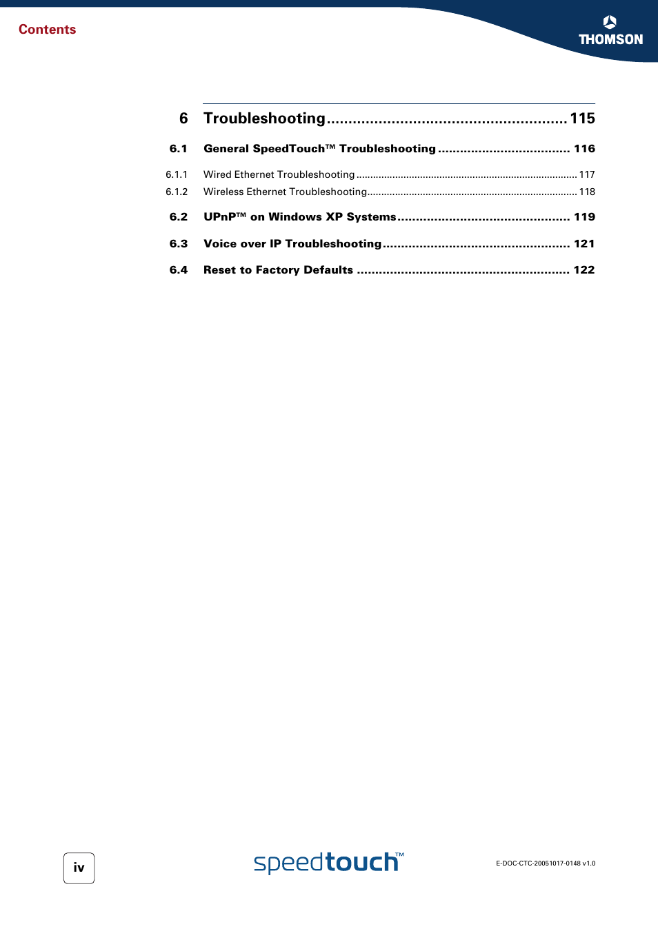 6troubleshooting | RCA SpeedTouchTM706 User Manual | Page 8 / 132