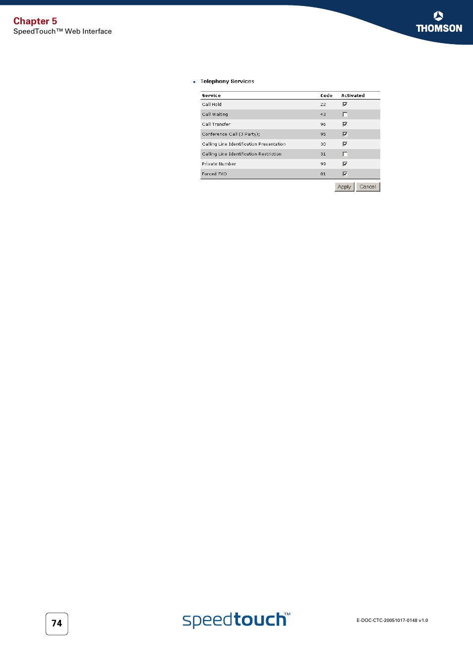 Chapter 5 | RCA SpeedTouchTM706 User Manual | Page 82 / 132