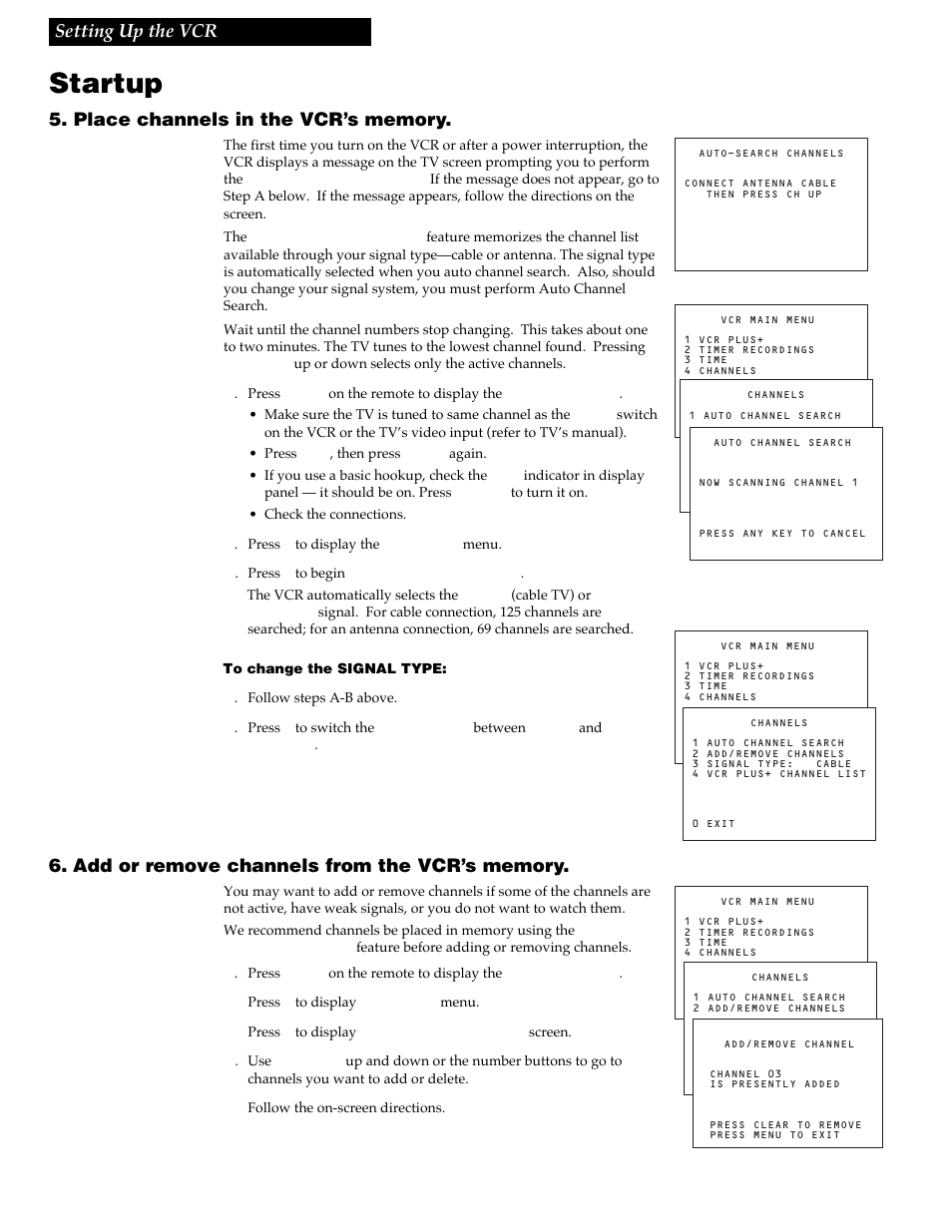 Startup, 8setting up the vcr | RCA VG4259 User Manual | Page 10 / 44