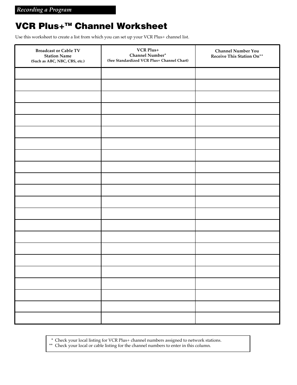 Vcr plus, Channel worksheet | RCA VG4259 User Manual | Page 28 / 44