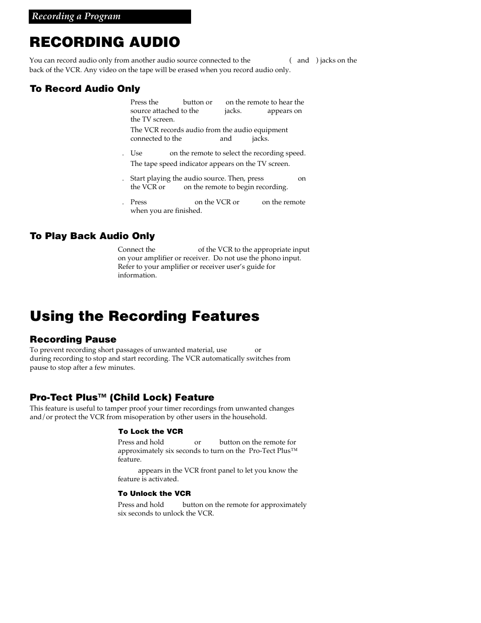 Using the recording features, Recording audio | RCA VG4259 User Manual | Page 33 / 44