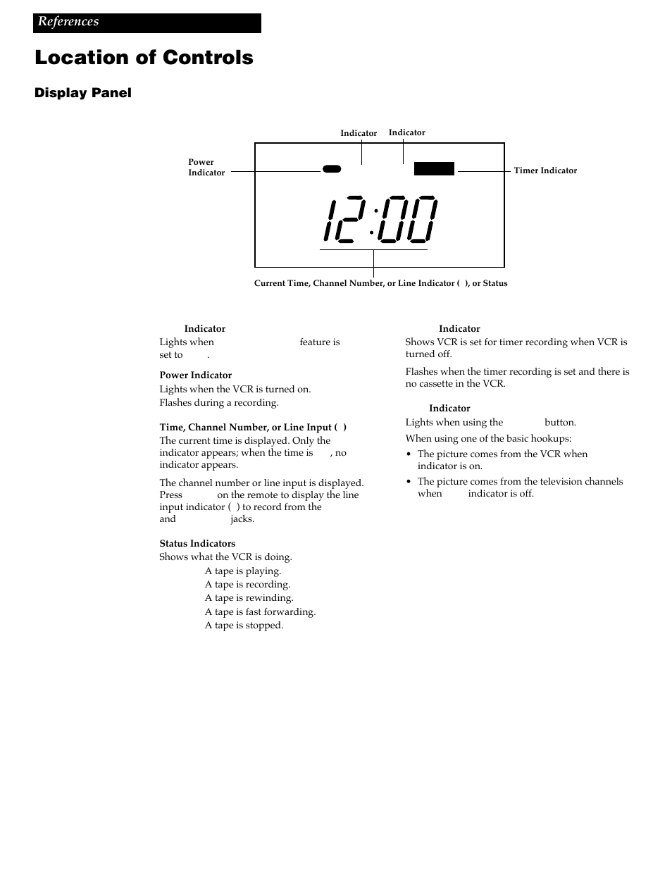 Location of controls, 34 references, Display panel | RCA VG4259 User Manual | Page 36 / 44