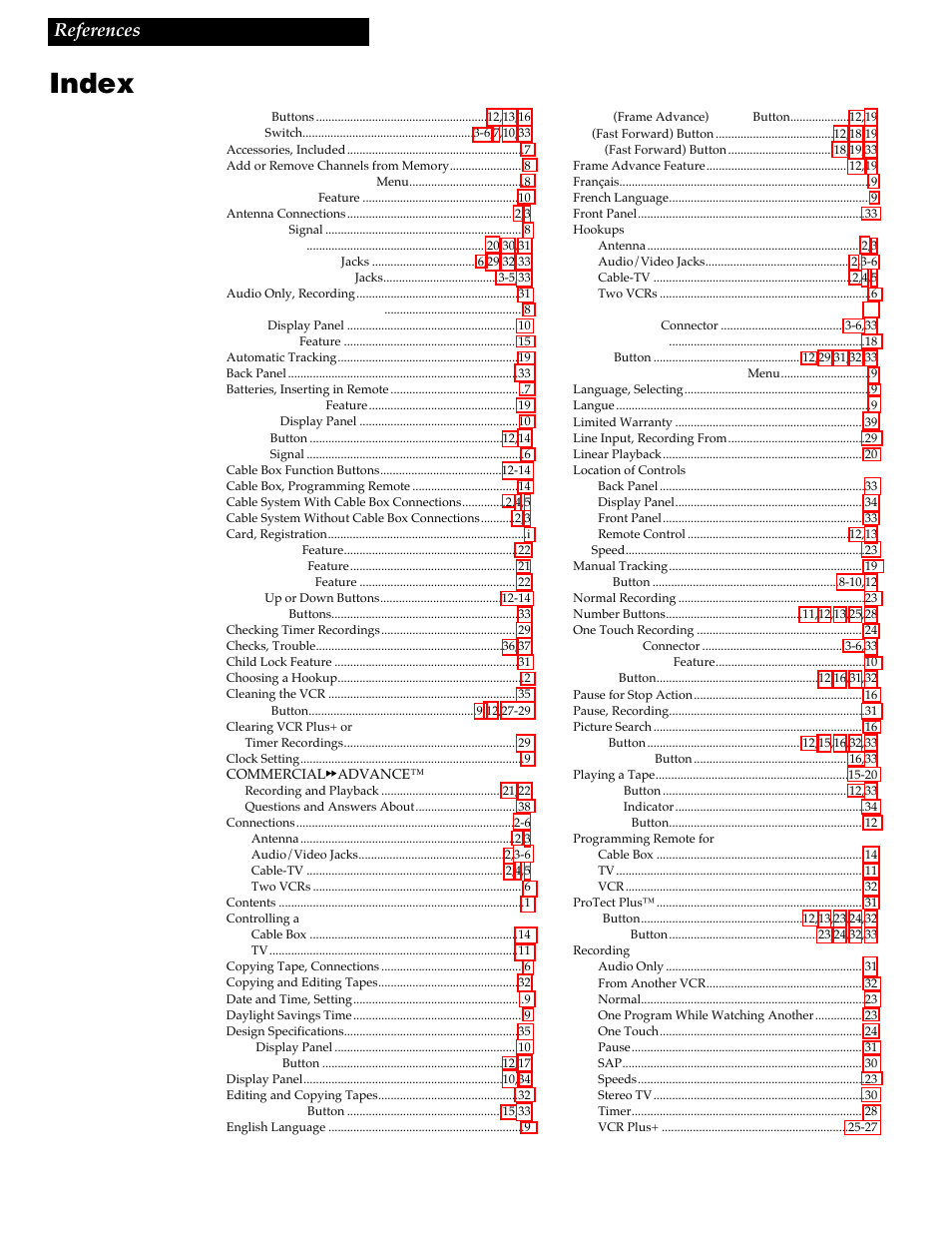 Index, 40 references | RCA VG4259 User Manual | Page 42 / 44