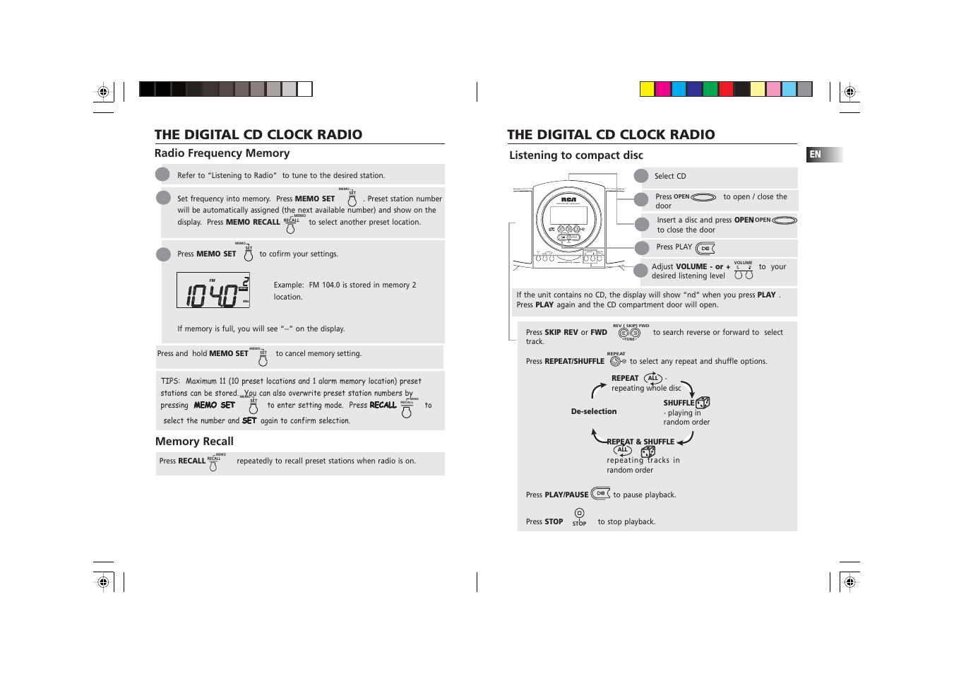 The digital cd clock radio, Listening to compact disc | RCA RP 3757 User Manual | Page 7 / 9