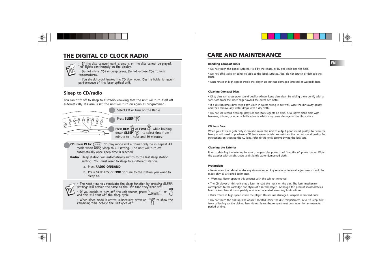 Care and maintenance, The digital cd clock radio | RCA RP 3757 User Manual | Page 8 / 9