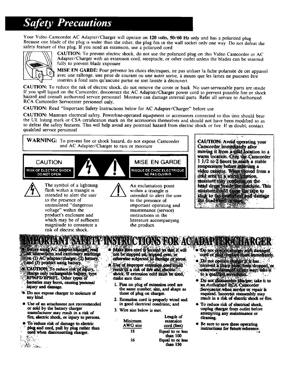 Safety precautions, Caution, Mise en garde | RCA CC-285 User Manual | Page 2 / 50