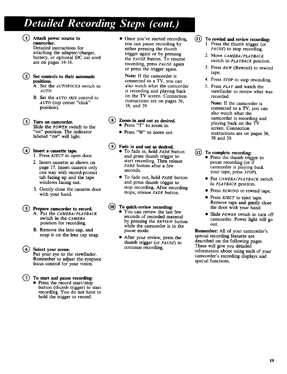 Detailed recording steps (cont) | RCA CC-285 User Manual | Page 21 / 50