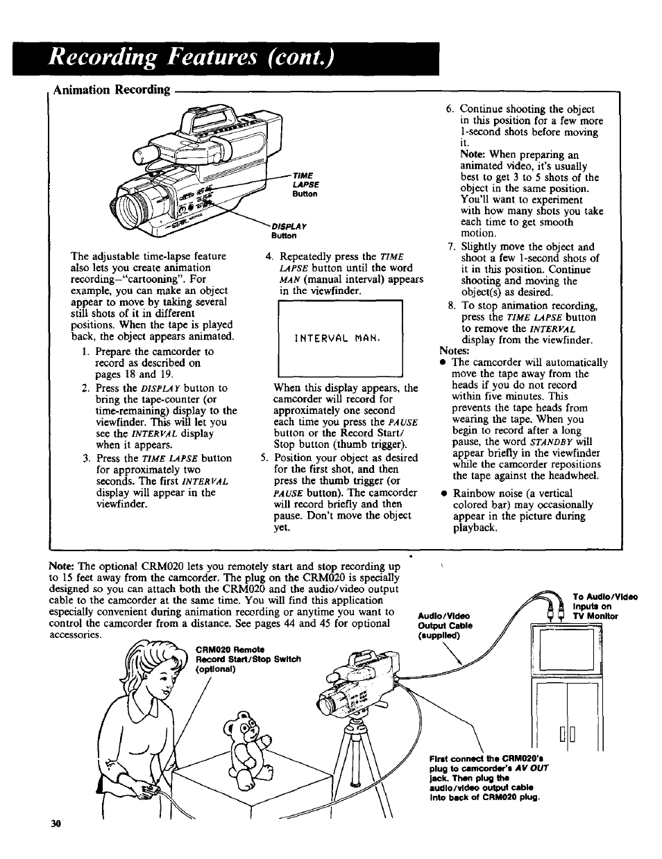 Animation recording, Recording features (coni.) | RCA CC-285 User Manual | Page 32 / 50