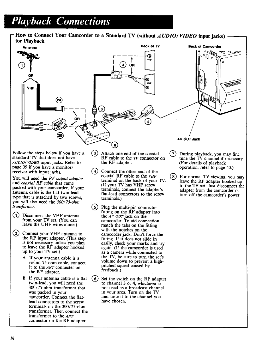 Playback connections | RCA CC-285 User Manual | Page 40 / 50