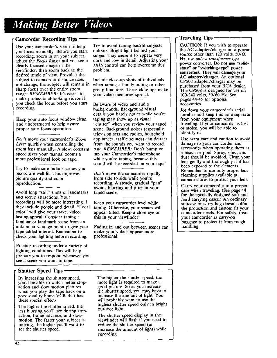Making better videos | RCA CC-285 User Manual | Page 42 / 50
