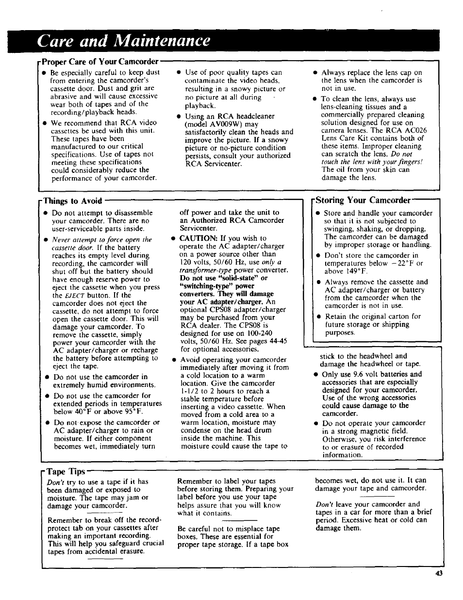 Care and maintenance | RCA CC-285 User Manual | Page 43 / 50