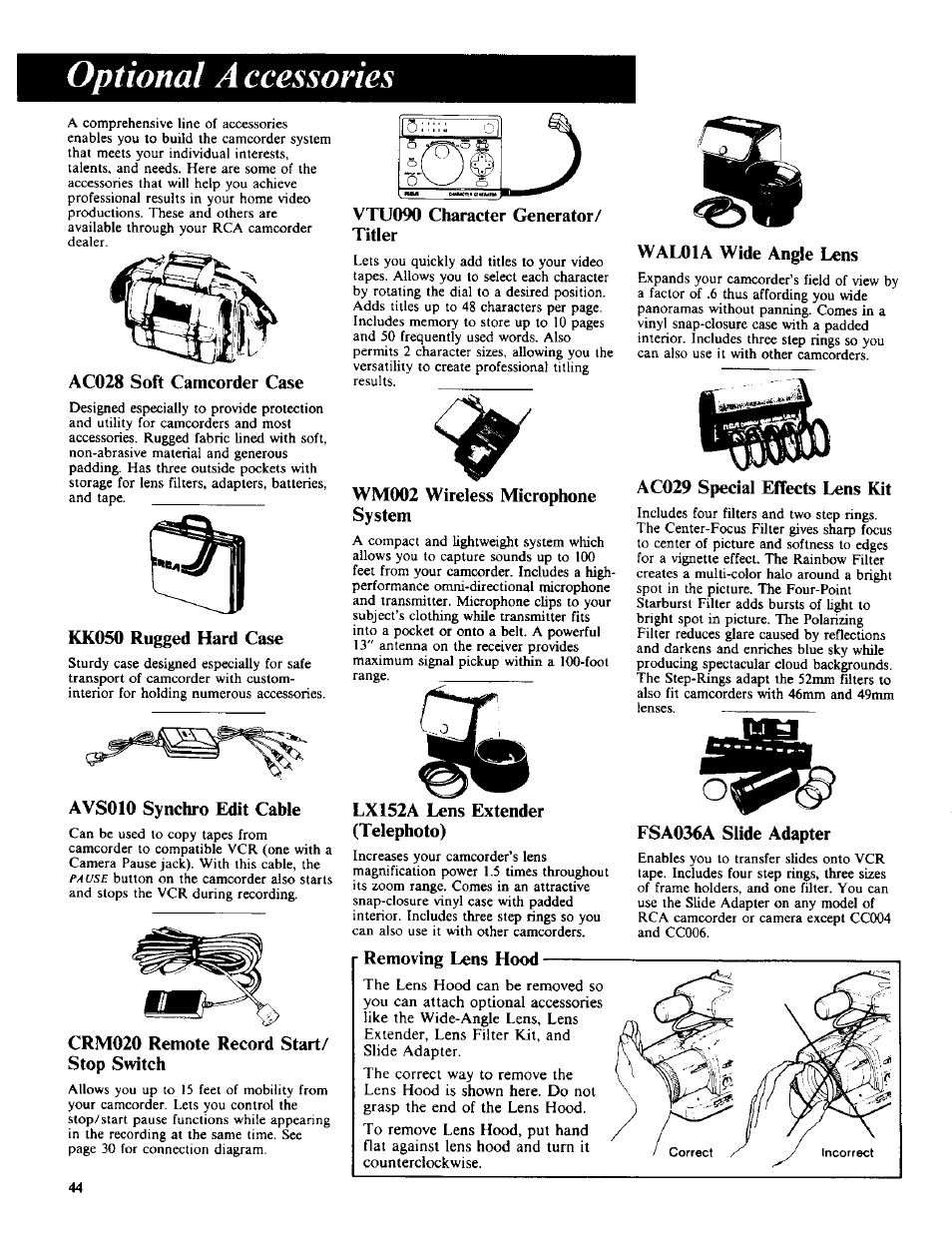 Optional accessories, Optional accessories -45 | RCA CC-285 User Manual | Page 44 / 50