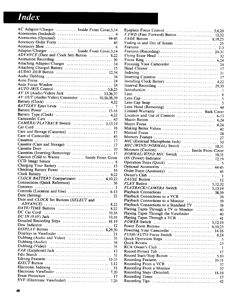 Index | RCA CC-285 User Manual | Page 48 / 50