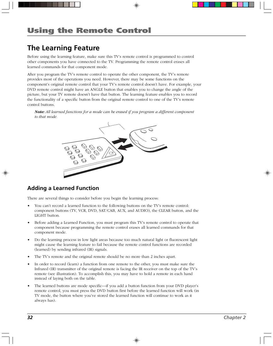 Using the remote control the learning feature, Adding a learned function | RCA DVR2080 User Manual | Page 34 / 100