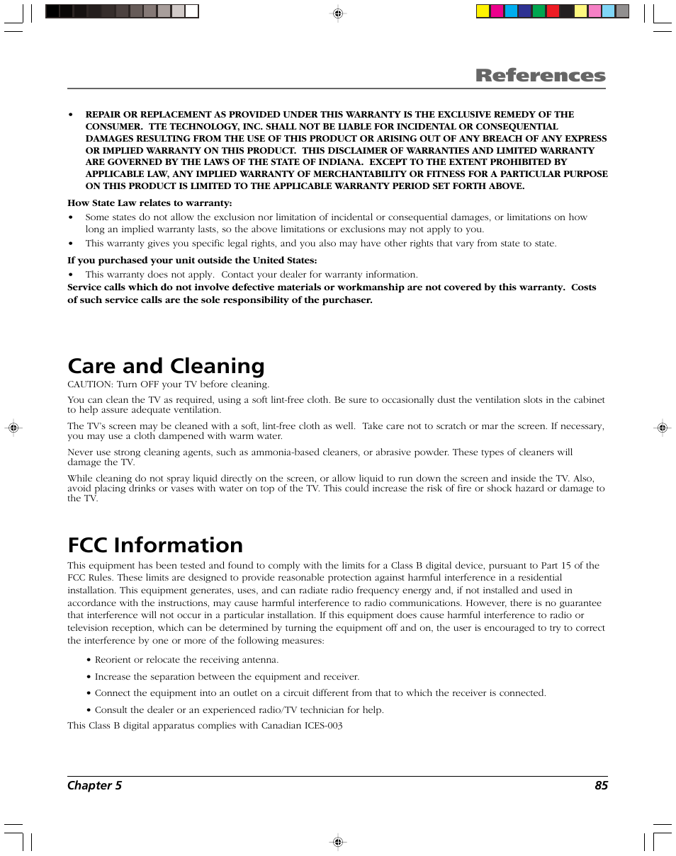 Care and cleaning, Fcc information, References | RCA DVR2080 User Manual | Page 87 / 100