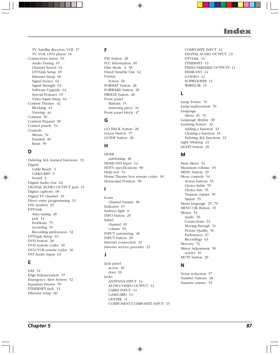 Index | RCA DVR2080 User Manual | Page 89 / 100