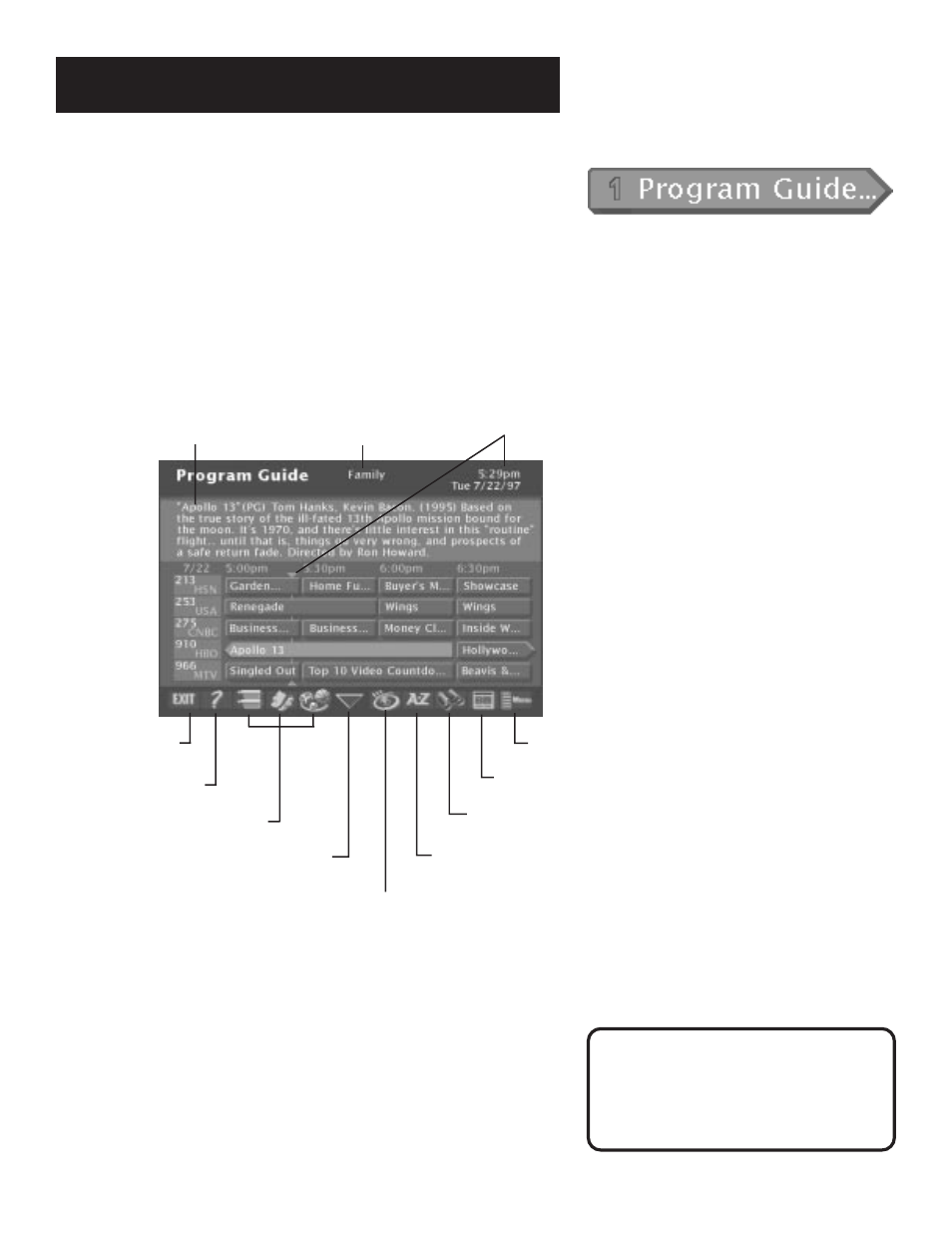 The program guide, Anatomy of a program guide, The mailbox | The menu system | RCA DRD202RA User Manual | Page 32 / 72