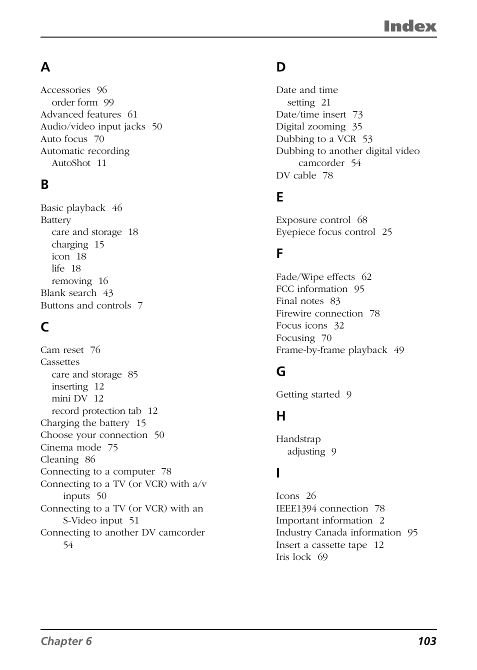 Index | RCA CC9360 User Manual | Page 105 / 108