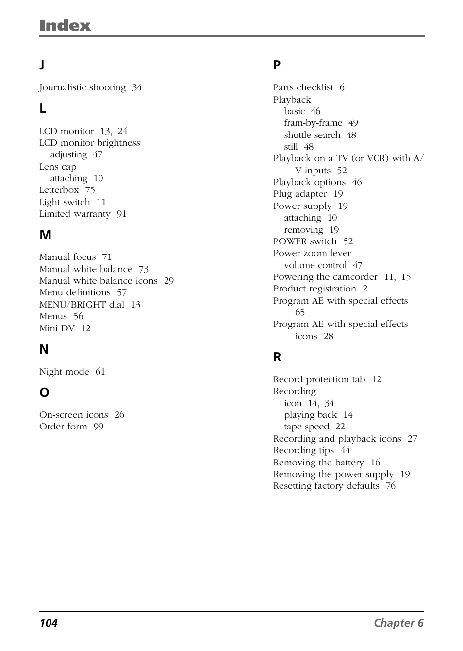 Index | RCA CC9360 User Manual | Page 106 / 108