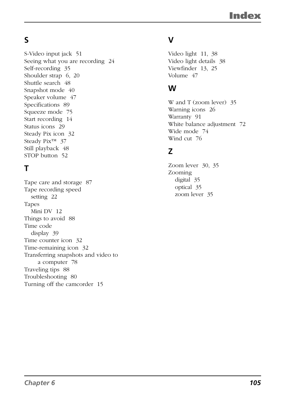 Index | RCA CC9360 User Manual | Page 107 / 108